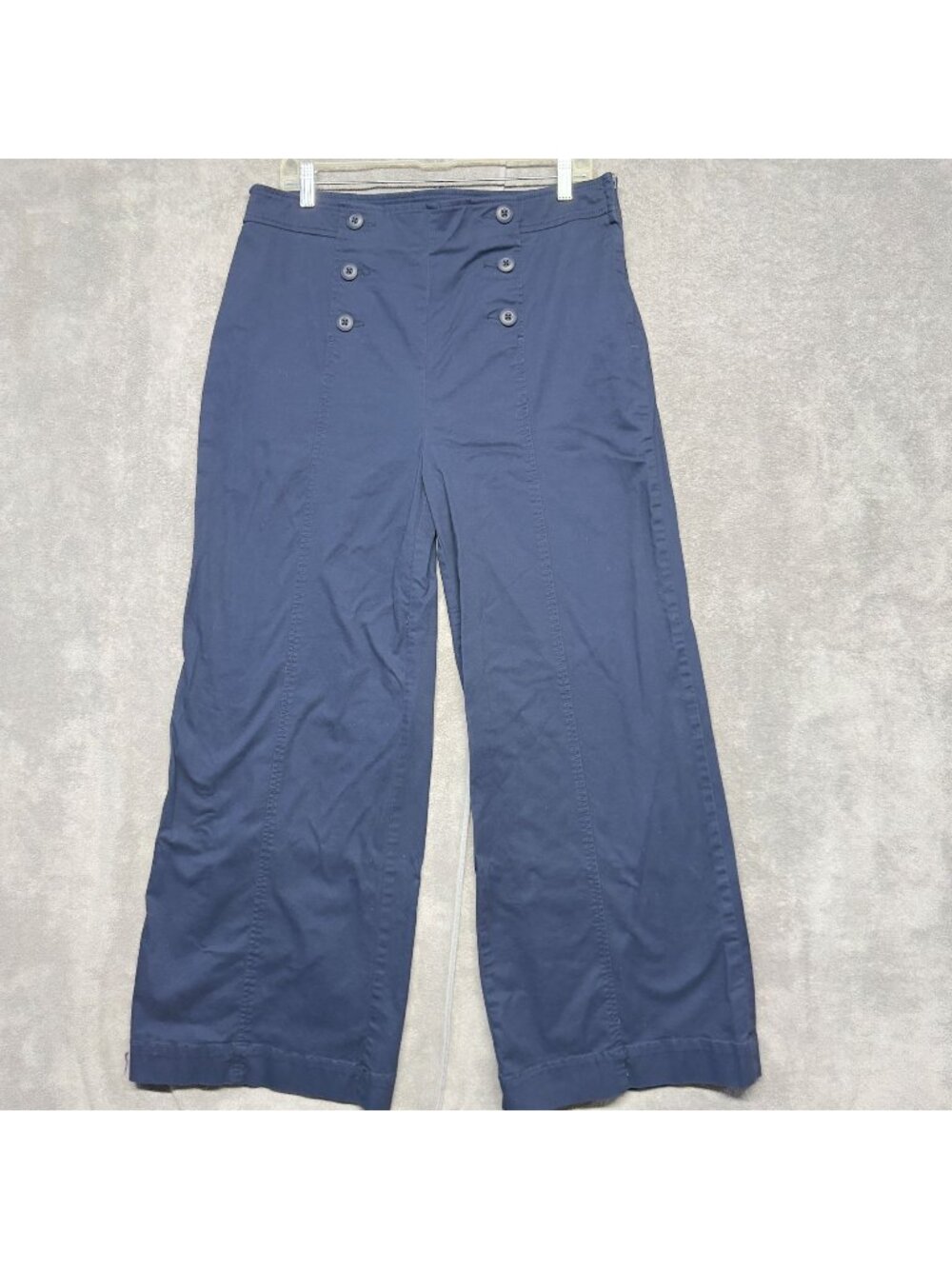 Loft Pants Women's Size 12 Wide Leg Navy Button Front Cotton Blend